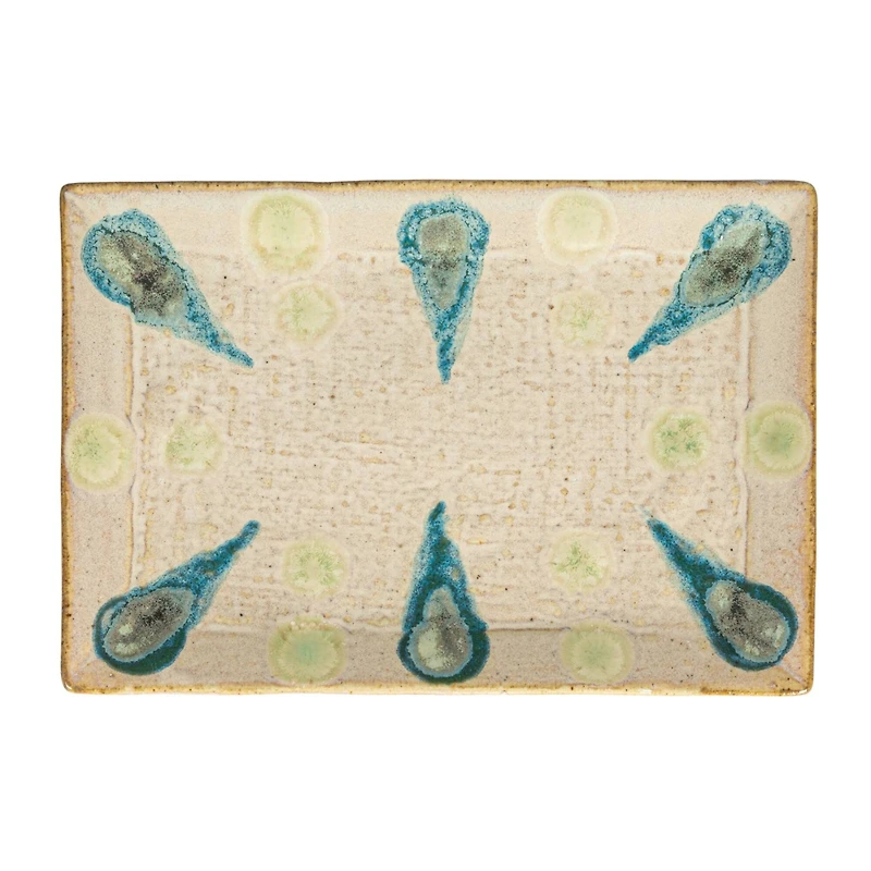 Hello Honey® 9.25" Tan & Blue Geometric Stoneware Platter