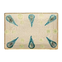 Hello Honey® 9.25" Tan & Blue Geometric Stoneware Platter