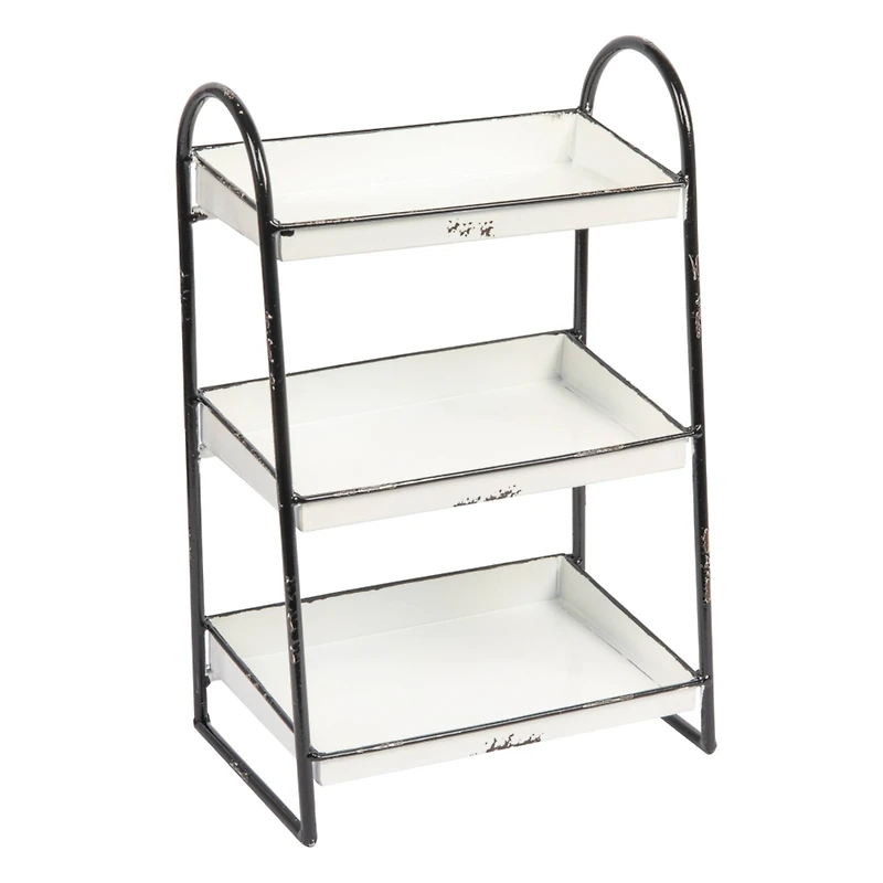 Hello Honey® 15.4" Distressed White 3-Tier Metal Tray with Black Frame