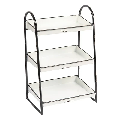 Hello Honey® 15.4" Distressed White 3-Tier Metal Tray with Black Frame