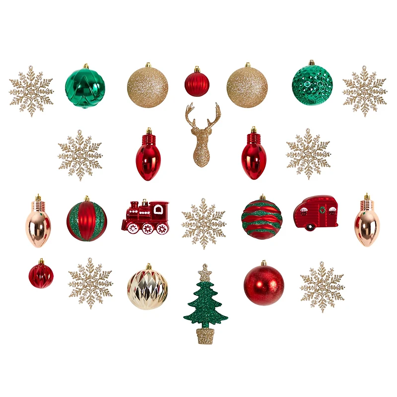 25ct. Holiday Deluxe Shatterproof Christmas Tree Ornament Box Set