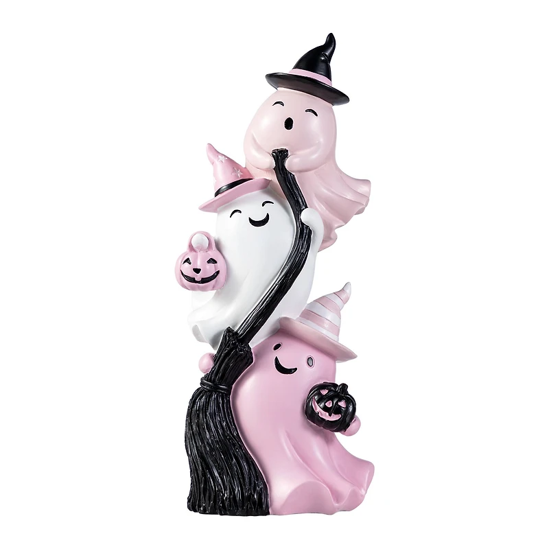 Glitzhome® 13"H Pink Halloween Polyresin Stacked Ghost Table Decor