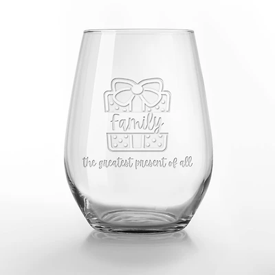 Family is the Greatest Present 15oz. Engraved Stemless Wine Glass