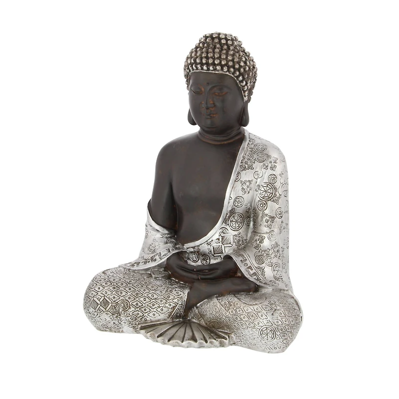 11" Silver Bohemian Polystone Buddha Sculpture