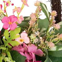 16" Leafy Pink Hydrangea Floral Spring Hanging Basket