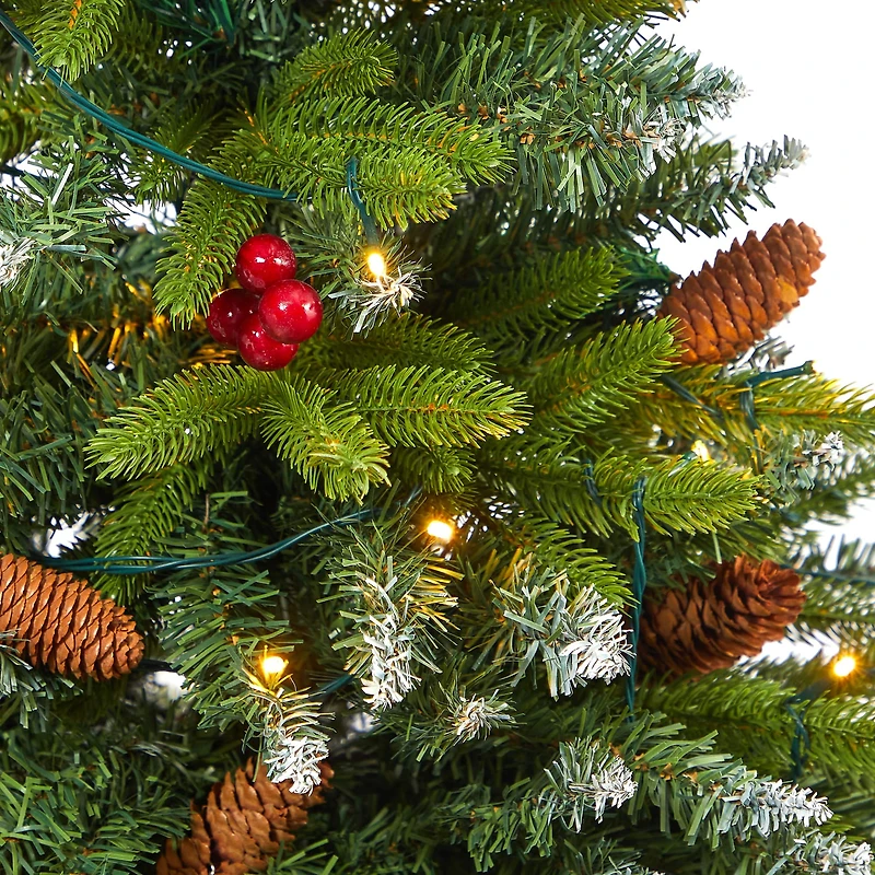 5ft. Pre-Lit Snow Tipped Portland Spruce Artificial Christmas Tree  in Red Tower Planter, Clear LED Lights