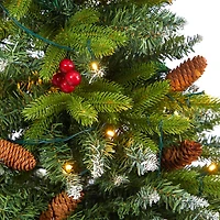 5ft. Pre-Lit Snow Tipped Portland Spruce Artificial Christmas Tree  in Red Tower Planter, Clear LED Lights