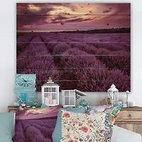 Designart - Sunrise & Dramatic Clouds Over Lavender Field III