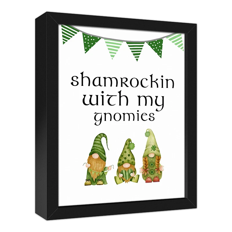 Shamrockin Gnomies 12.73" x 15.73" Black Framed Canvas