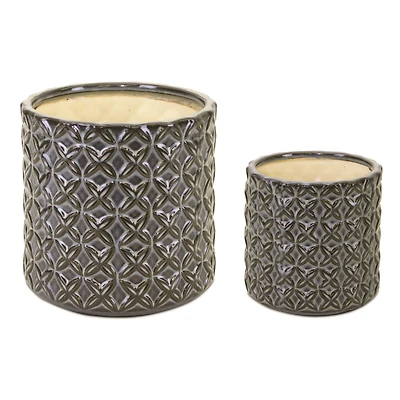 Gray Geometric Pattern Ceramic Pot Set