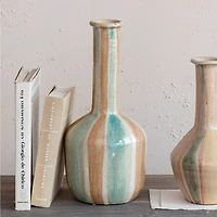 Hello Honey® 14" Blue & Maroon Hand-Painted Crackle Glaze Terra Cotta Vase with Tall Neck