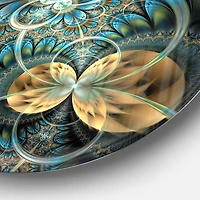 Designart Contemporary Symmetrical Blue & Gold Fractal Flower Large Metal Wall Art Disc
