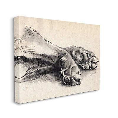 Stupell Industries Dog Paw Charcoal Design Minimal Tan Black Canvas Wall Art