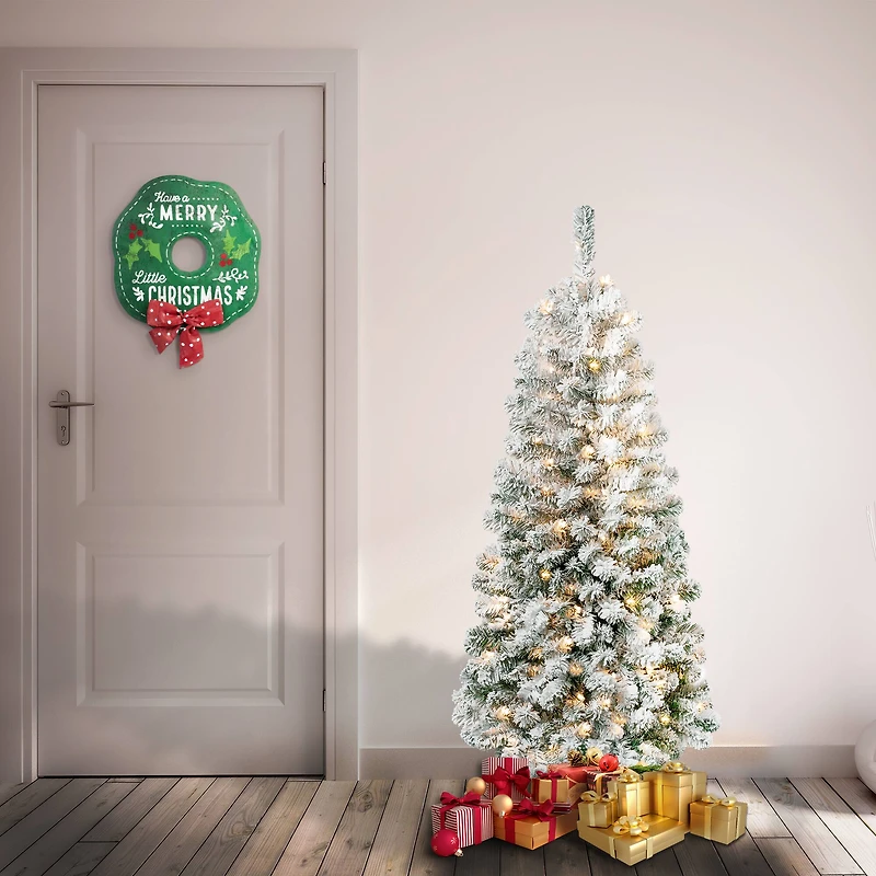 4.5ft. Pre-Lit Acacia Medium Flocked Artificial Christmas Tree, Clear Lights