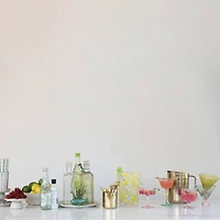 Hello Honey 6-Ounce Hand-Blown Pleated Flower Shaped Stemmed Coupe Glass, Iridescent Finish and Pink, Set of 6