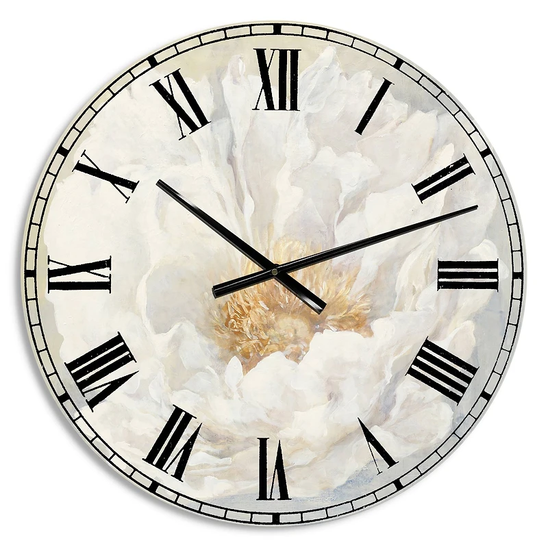 Designart White Serene Peony Traditional Wall Clock
