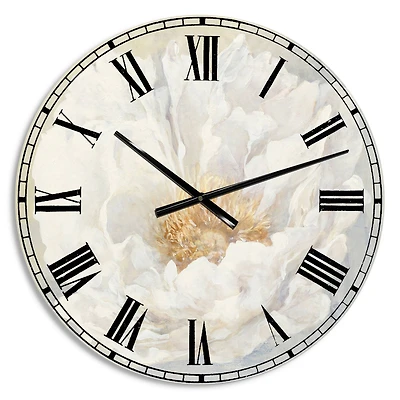 Designart White Serene Peony Traditional Wall Clock