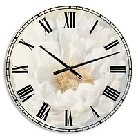Designart White Serene Peony Traditional Wall Clock