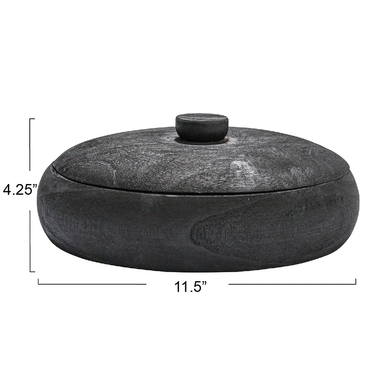 Hello Honey® 11.5" Black Decorative Paulownia Wood Container with Lid
