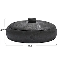 Hello Honey® 11.5" Black Decorative Paulownia Wood Container with Lid