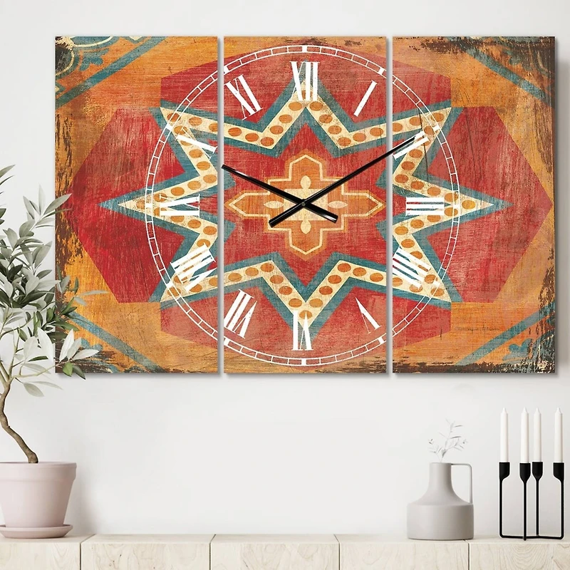 Designart Moroccan Orange Tiles Collage I Multipanel Wall Clock
