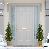 2 Pack 3.5ft. Pre-Lit Battery Operated Artificial Christmas Tree in Box Planter, Warm White LED Lights