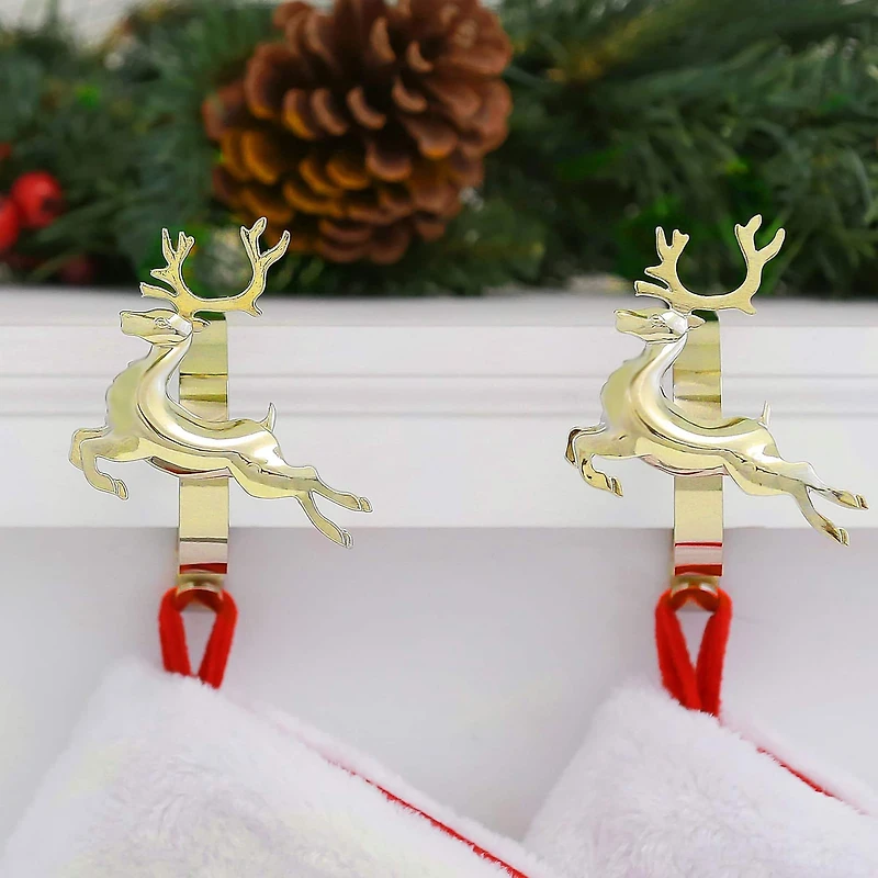 Original MantleClip® Gold Reindeer Icons Stocking Holders, 2ct.
