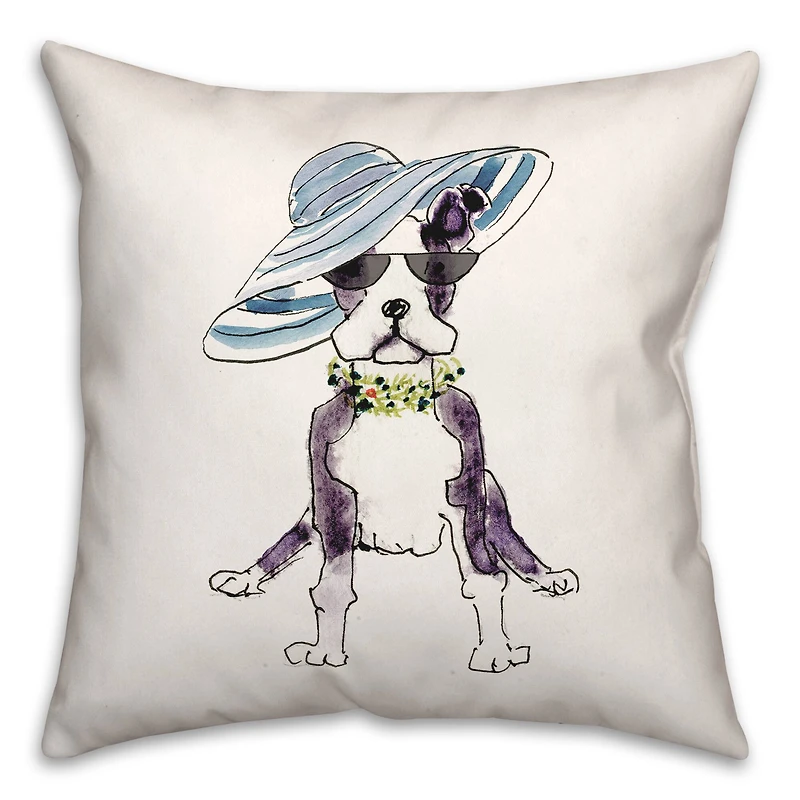 Cute Fashion Hat Dog Sketch 2 Throw Pillow