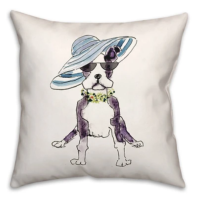 Cute Fashion Hat Dog Sketch 2 Throw Pillow
