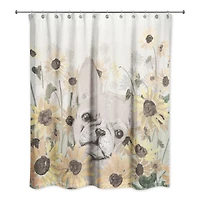 Frenchie Sunflower Field 71" x 74" Shower Curtain
