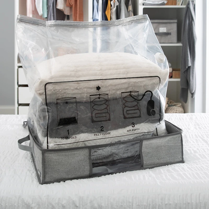 Simplify Heather Gray 2-in-1 Under The Bed Vacuum Storage Bag & Tote