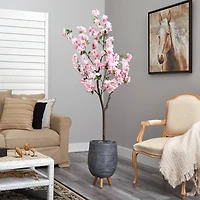 6ft. Cherry Blossom Artificial Tree in Gray Planter with Stand