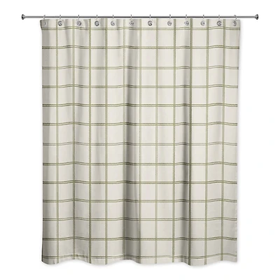 Cream and Green Check Shower Curtain