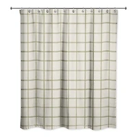 Cream and Green Check Shower Curtain