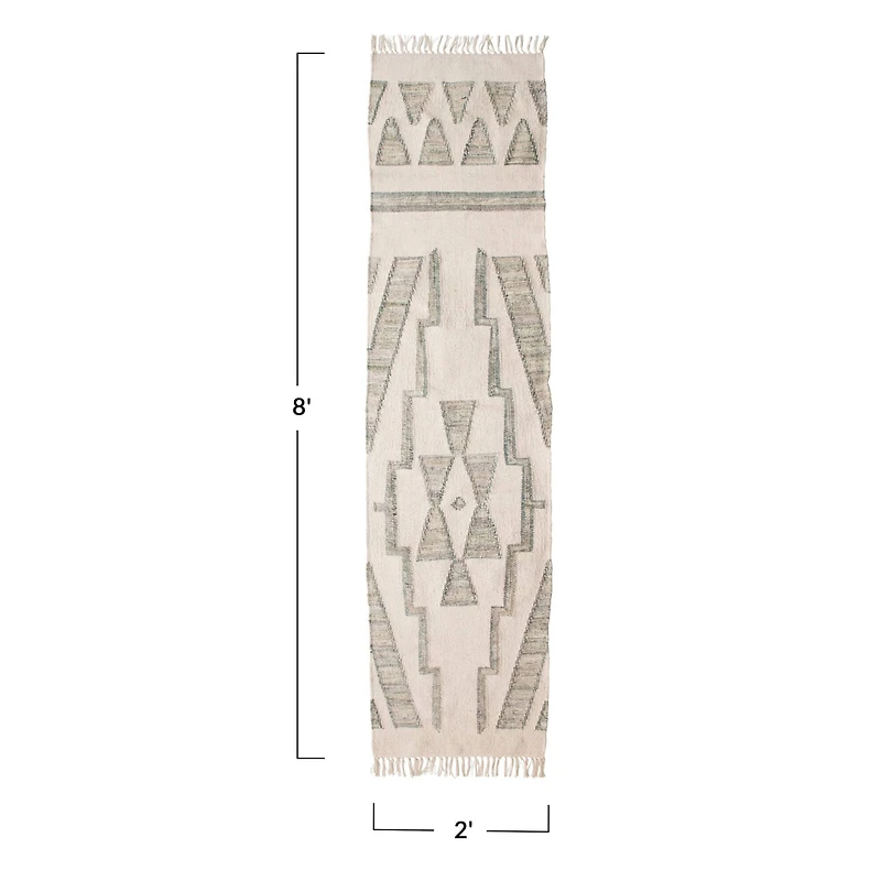 Hello Honey® Green & Cream Cotton & Wool Kilim Floor Runner, 8ft. x 2ft.