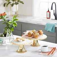 Set of 2 Gold Marble Natural Cake Stand, 12", 10"