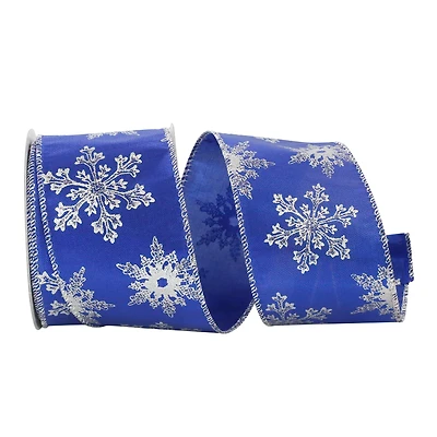 Reliant 2.5" x 10yd. Lame Snowflakes Royal Wired Ribbon