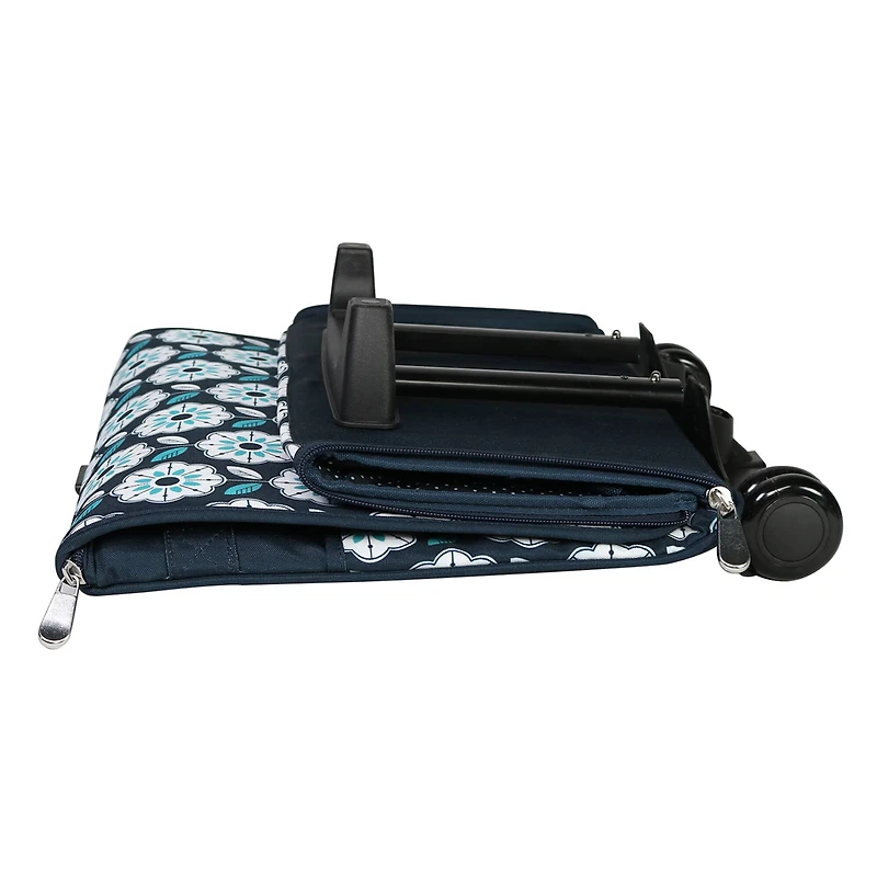 Everything Mary Collapsible Teal Floral Print Rolling Sewing Machine Tote