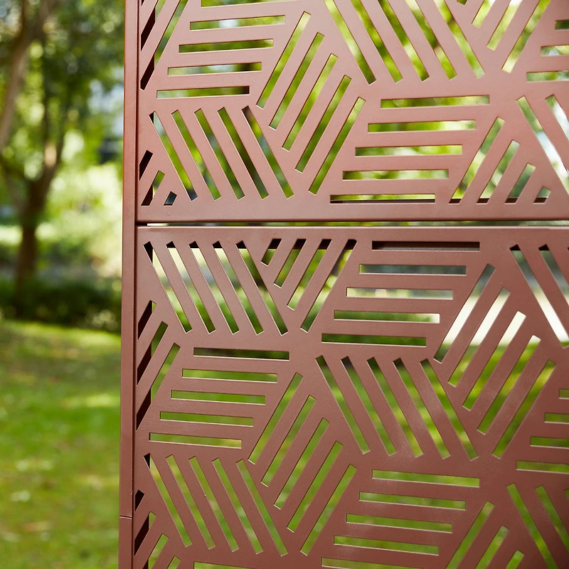 Glitzhome® 6ft. Brown Galvanized Steel Geometric Pattern Privacy Screen Fence Panel & Room Divider