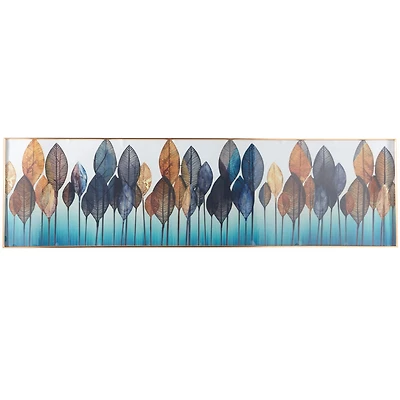 CosmoLiving by Cosmopolitan Blue Porcelain Leaf Framed Wall Art with Gold Aluminum Frame 71" x 2" x 20"