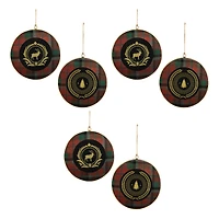 Metal Deer and Pine Tree Plaid Disc Ornament Set