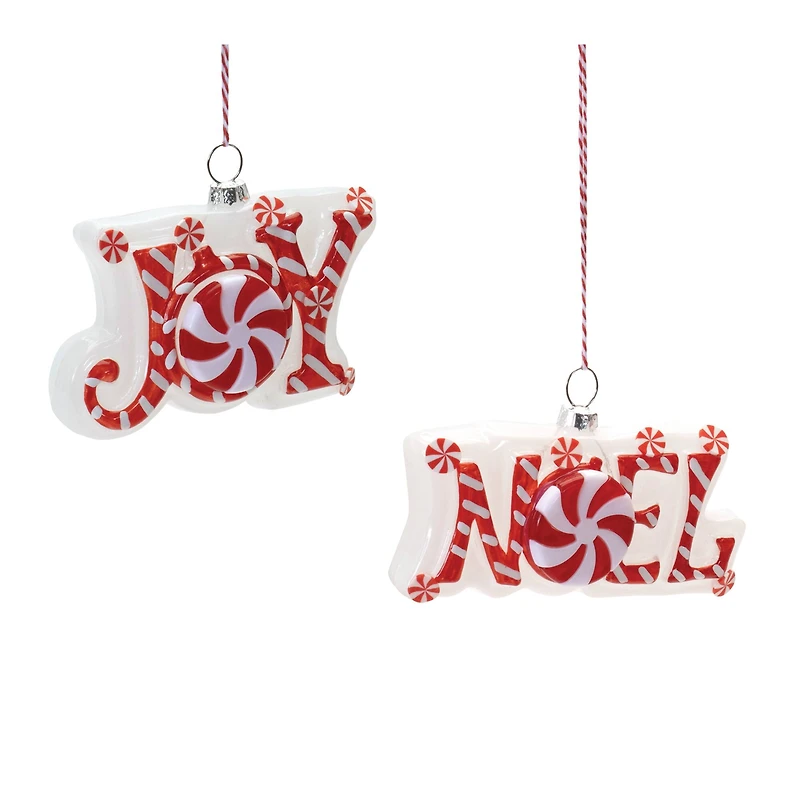 Peppermint Joy & Noel Glass Ornament Set