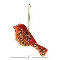 Hello Honey® 5.5" Orange Embroidered Bird Cotton Velvet Bird Ornament