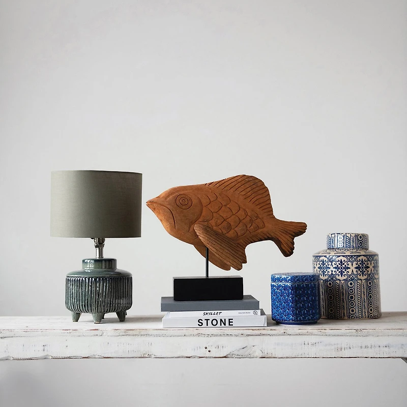 Hello Honey® 10" Blue & Cream Pattern Stoneware Ginger Jar