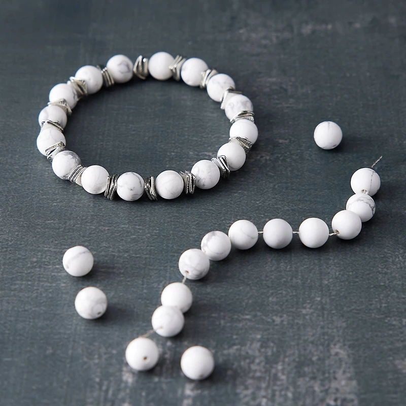 White & Gray Matte Howlite Round Beads, 8mm by Bead Landing™