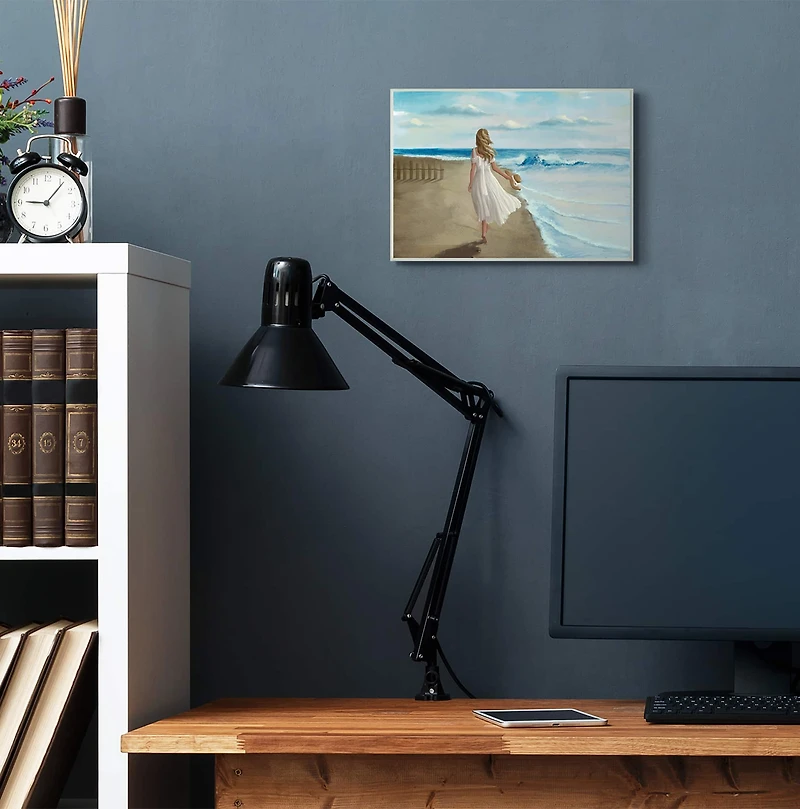 Stupell Industries Walk On The Beach Blue Ocean Painting Wall Plaque