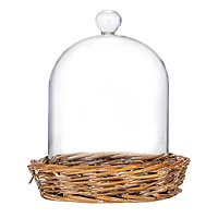 Hello Honey® 6" Round Clear Glass Cloche with Woven Willow Base