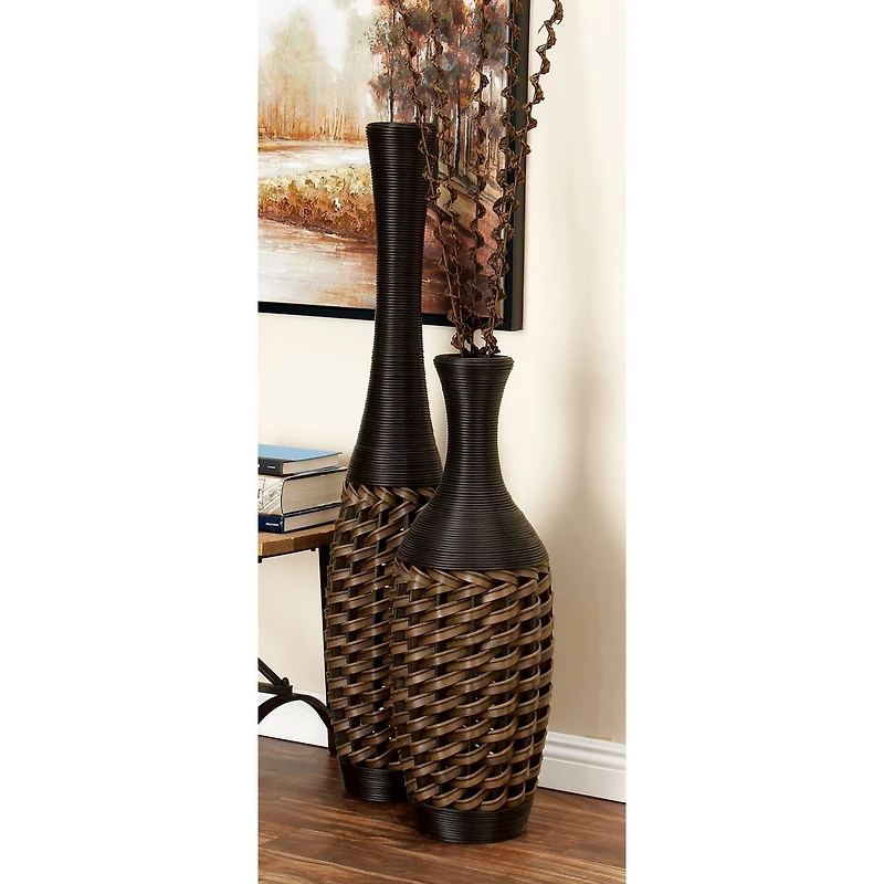 Brown Rattan Coastal Style Vase, 48" x 12" x 12"