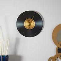 The Novogratz 20" Black Glass Record Style Musical Notes Wall Clock