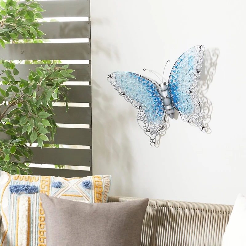 Silver & Blue Butterfly Eclectic Metal Wall Decor
